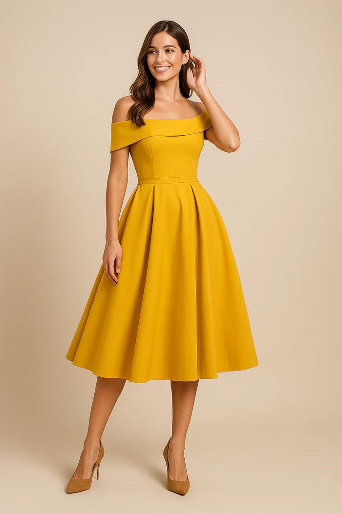 Elegance Off-Shoulder Swing Dress