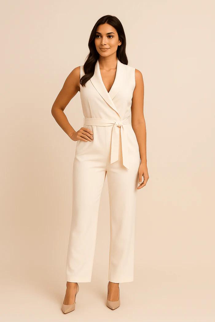 Tailored Sleeveless Belted Jumpsuit