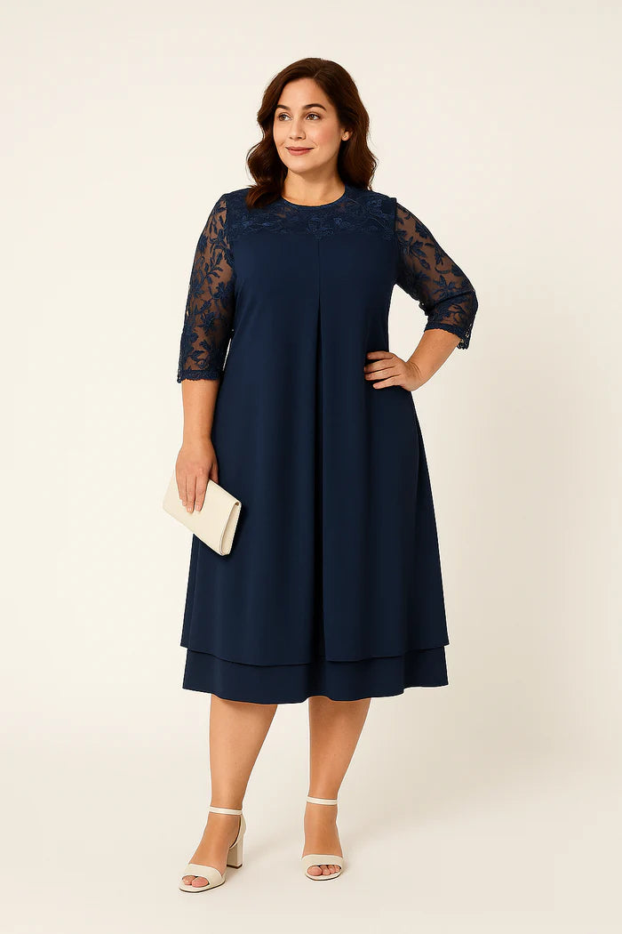 Elegant Plus Size Lace Midi Dress